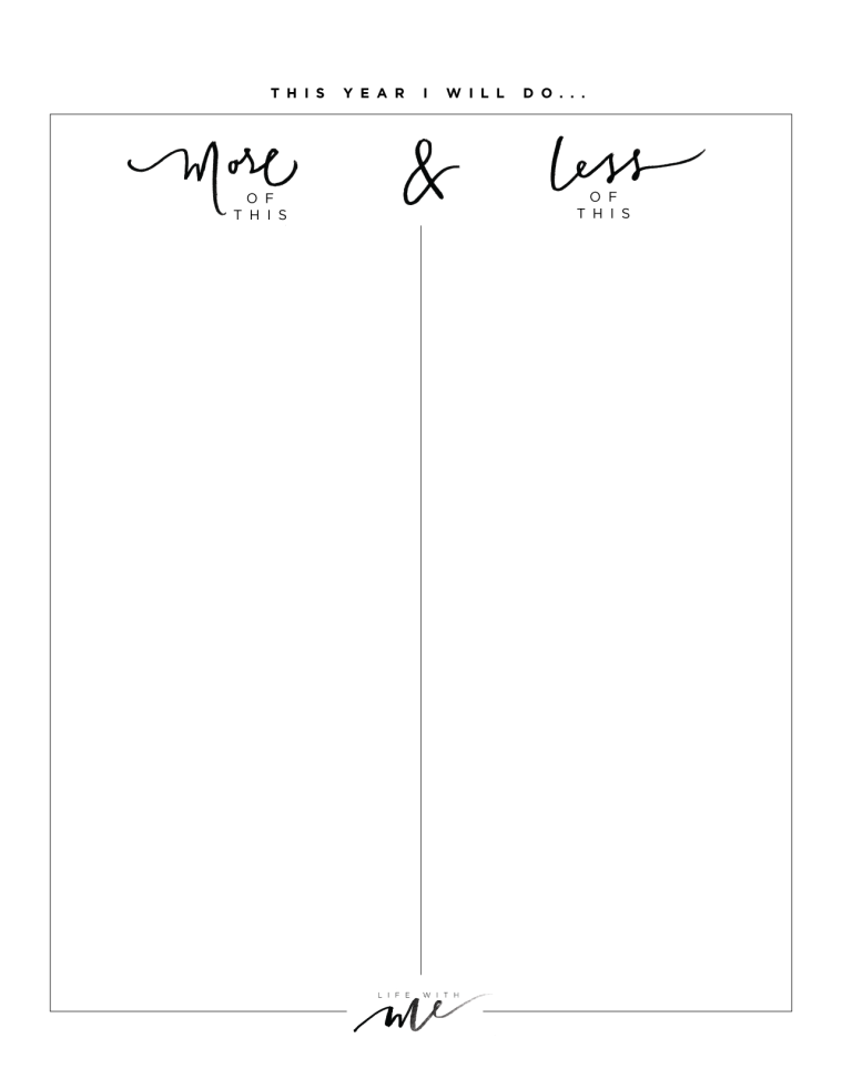 marianna hewitt new year resolution goal sheet printable printables pinteres more of this less of that work sheet